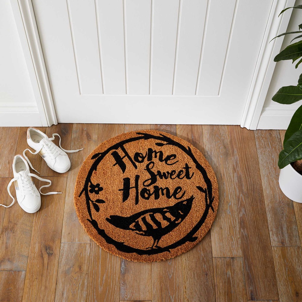 Home Sweet Home Coir Circle Round Doormats in Natural